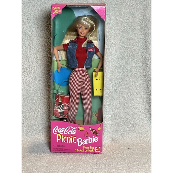 1997 Mattel Coca Cola Picnic Barbie! NEW NRFB Blonde w/mini-braid coke - Picture 1 of 4